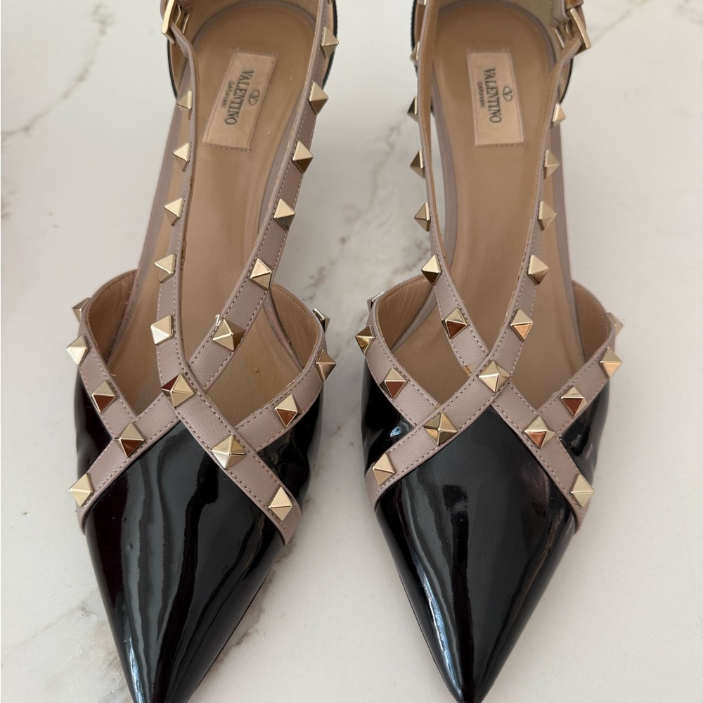 Valentino Black and Cream Studded Heels